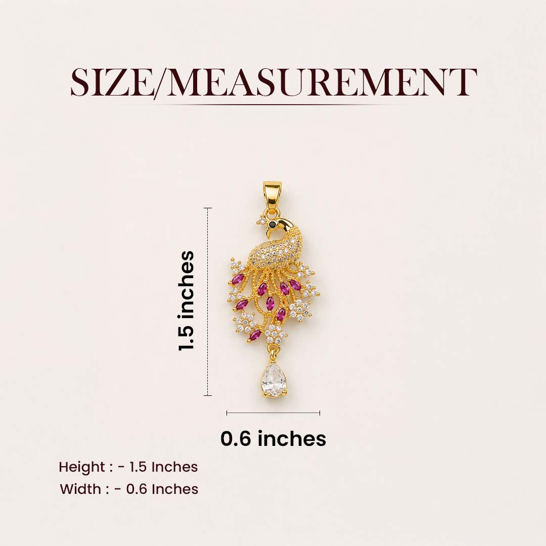 Peacock of Prosperity Crystal Pendant - 24K Gold Toned
