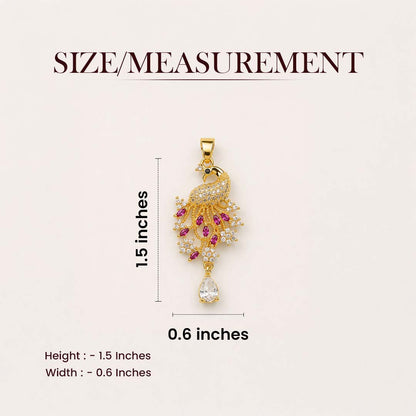 Peacock of Prosperity Crystal Pendant - 24K Gold Toned