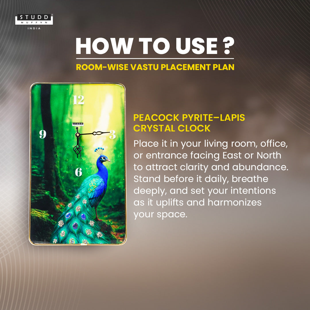 Peacock Pyrite–Lapis Crystal Clock