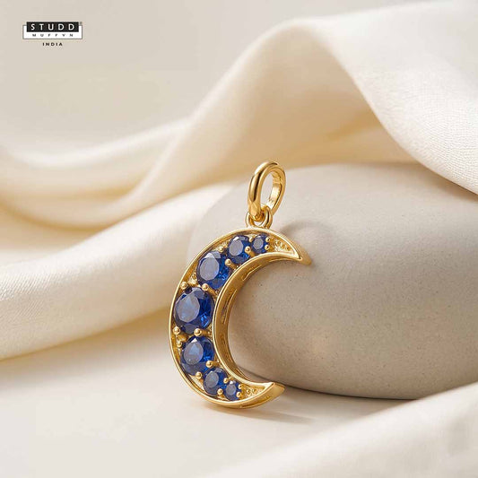 Blue Quartz Crescent Pendant  - 24K Gold Toned