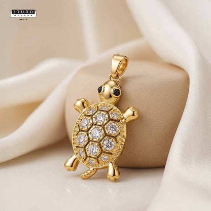 Golden Tortoise Crystal Pendant - 24K Gold Toned