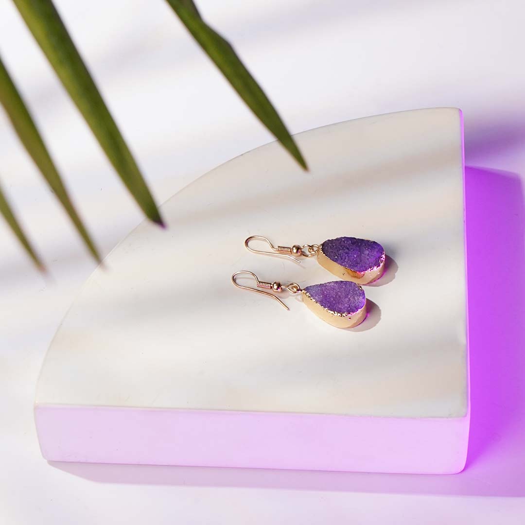 Drusy Stone Earrings Purple