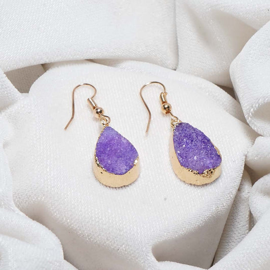 Drusy Stone Earrings Purple