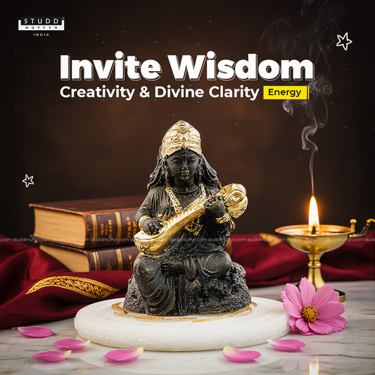 Pyrite Goddess Saraswati on Selenite Coaster I Miniature Series