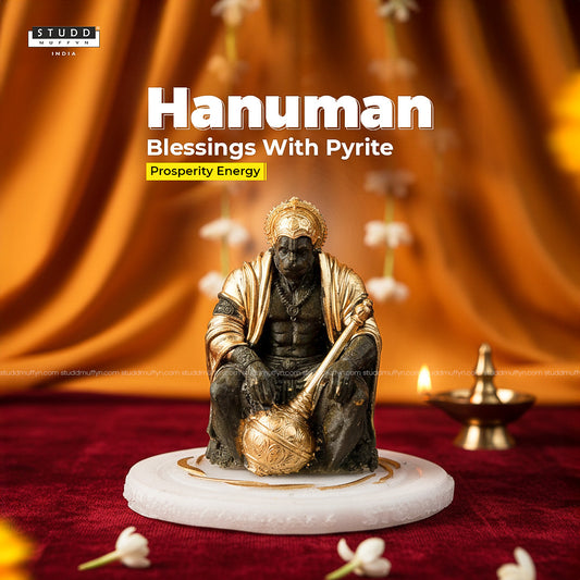 Pyrite Hanuman Ji on Selenite Coaster