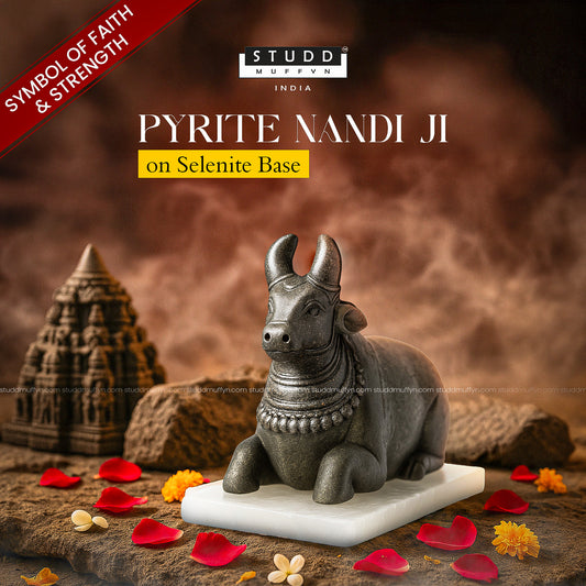 Pyrite Nandi Ji on Selenite Base