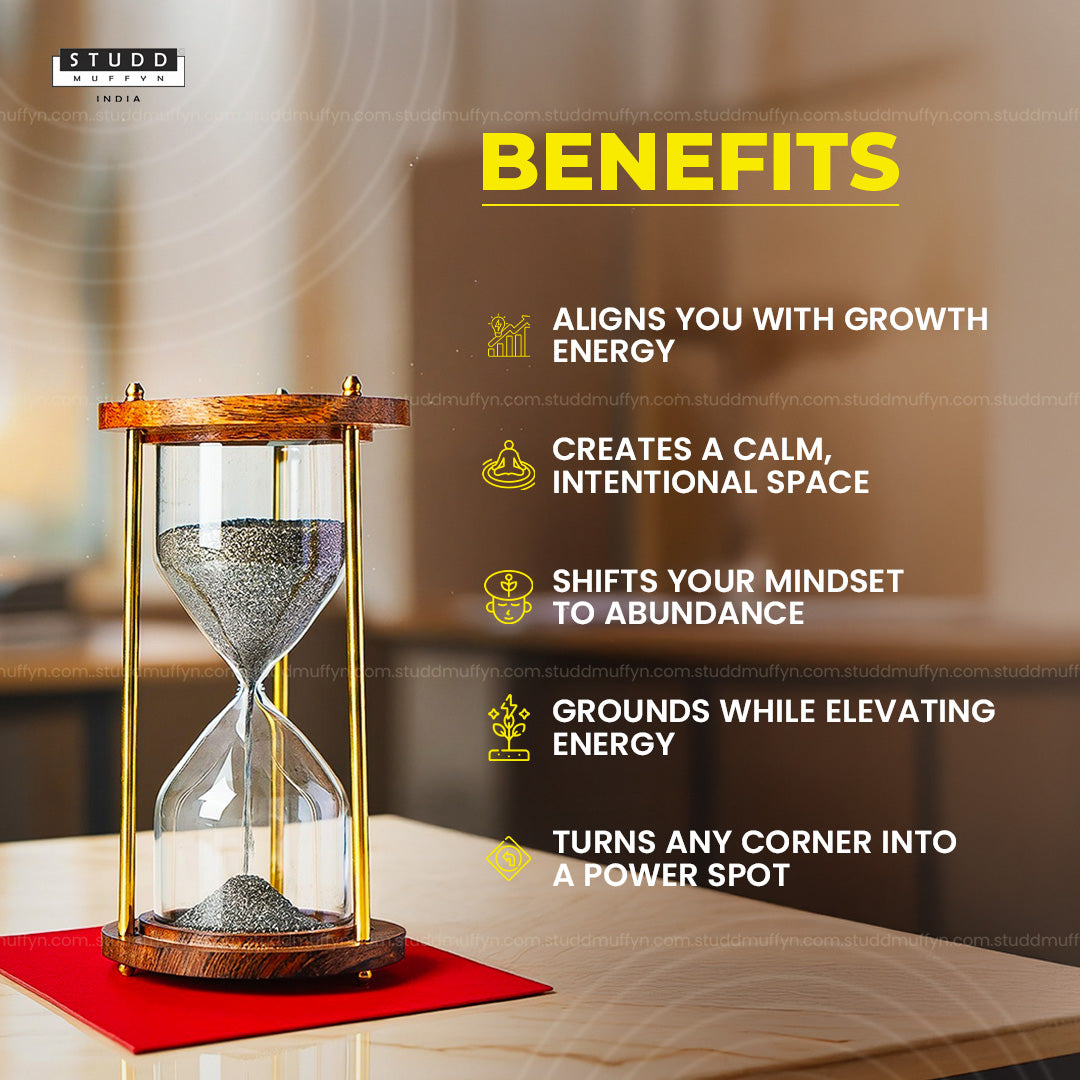 Pyrite Prosperity Flow Hourglass – Luxe Wood & Brass (6 Inch)