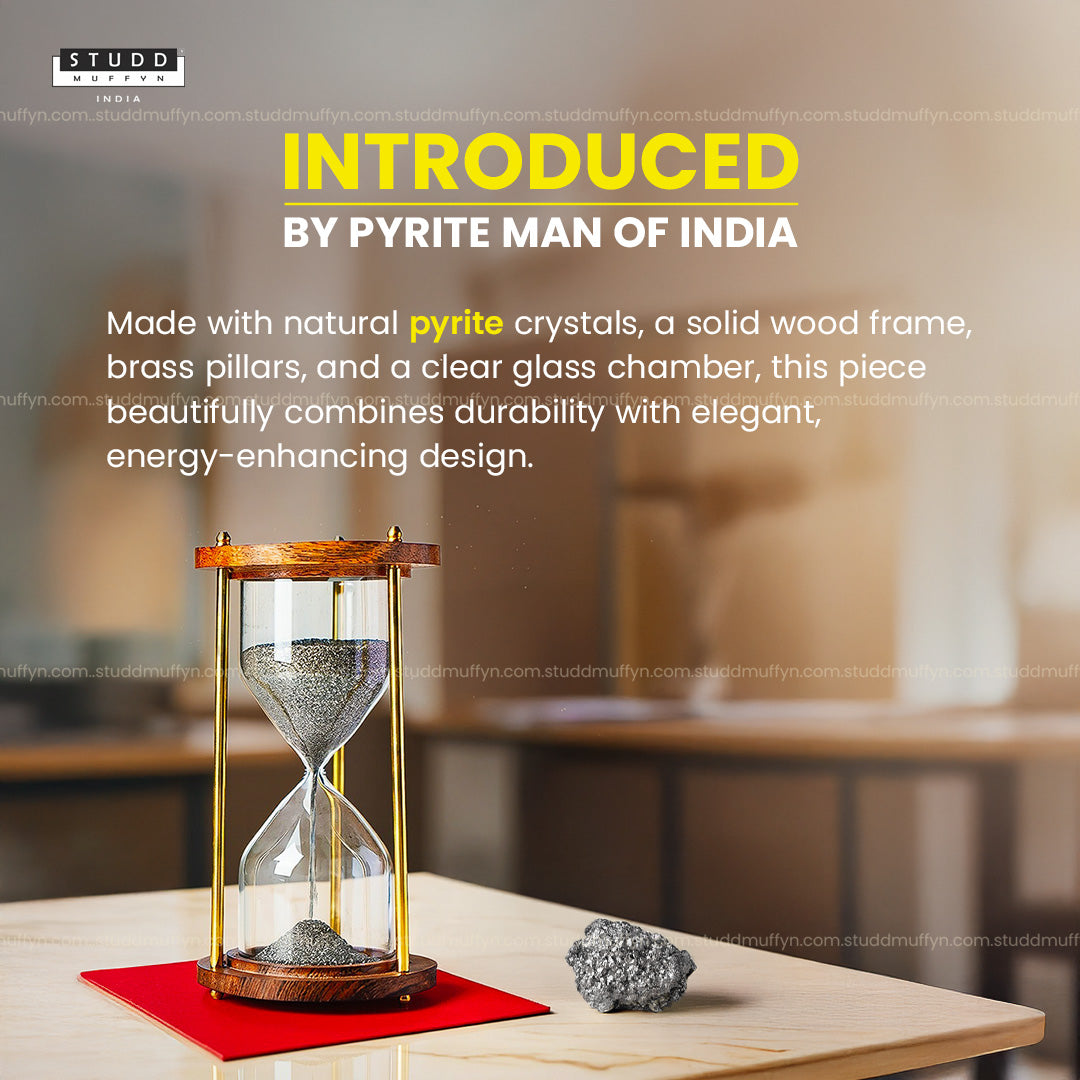 Pyrite Prosperity Flow Hourglass – Luxe Wood & Brass (6 Inch)