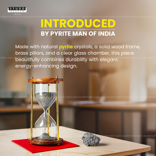 Pyrite Prosperity Flow Hourglass – Luxe Wood & Brass (6 Inch)