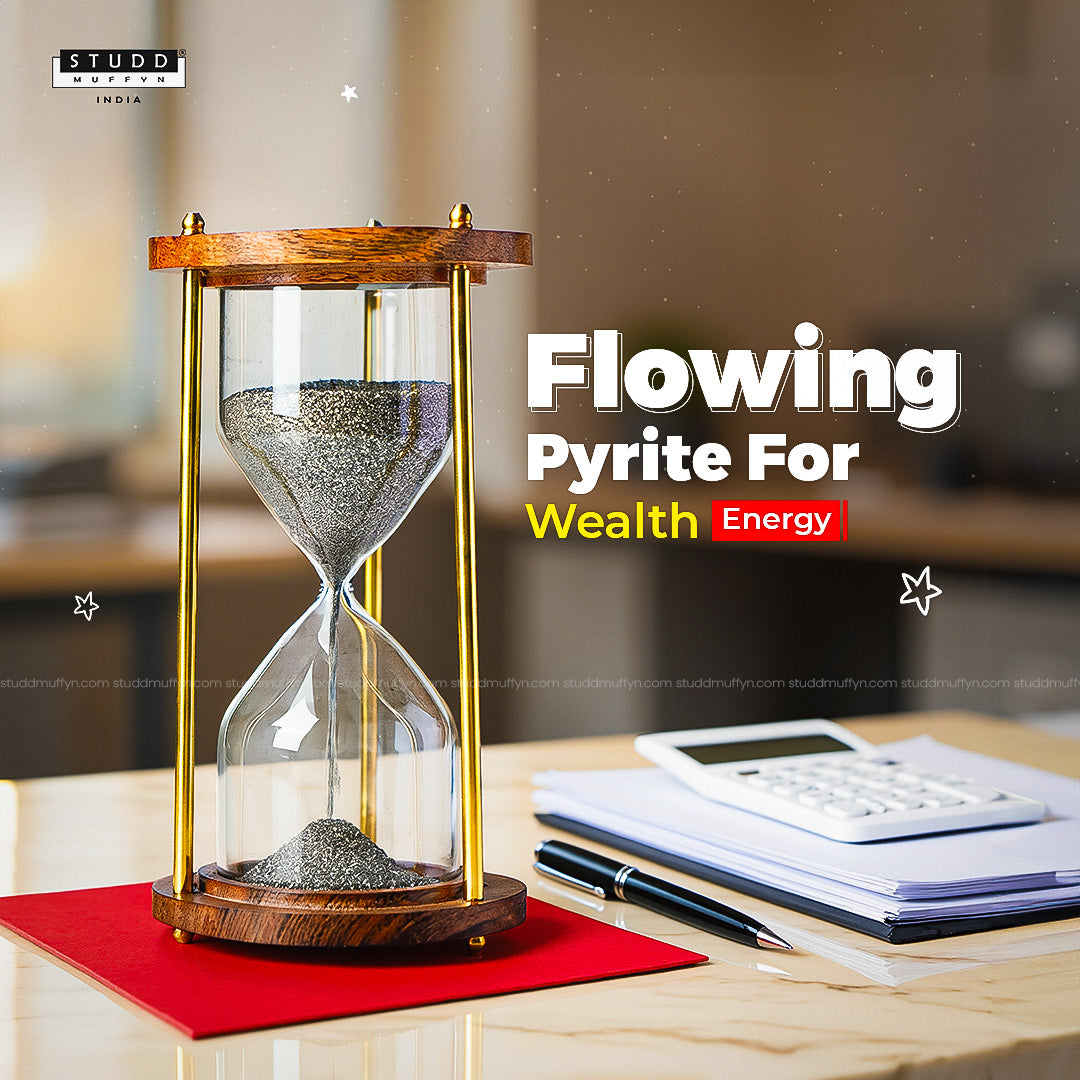 Pyrite Prosperity Flow Hourglass – Luxe Wood & Brass (6 Inch)