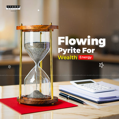 Pyrite Prosperity Flow Hourglass – Luxe Wood & Brass (6 Inch)