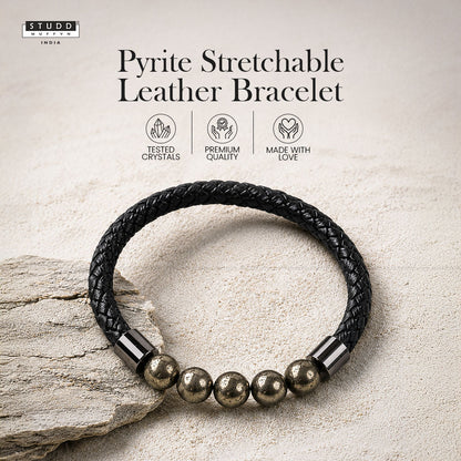 Pyrite Stretchable Leather Bracelet