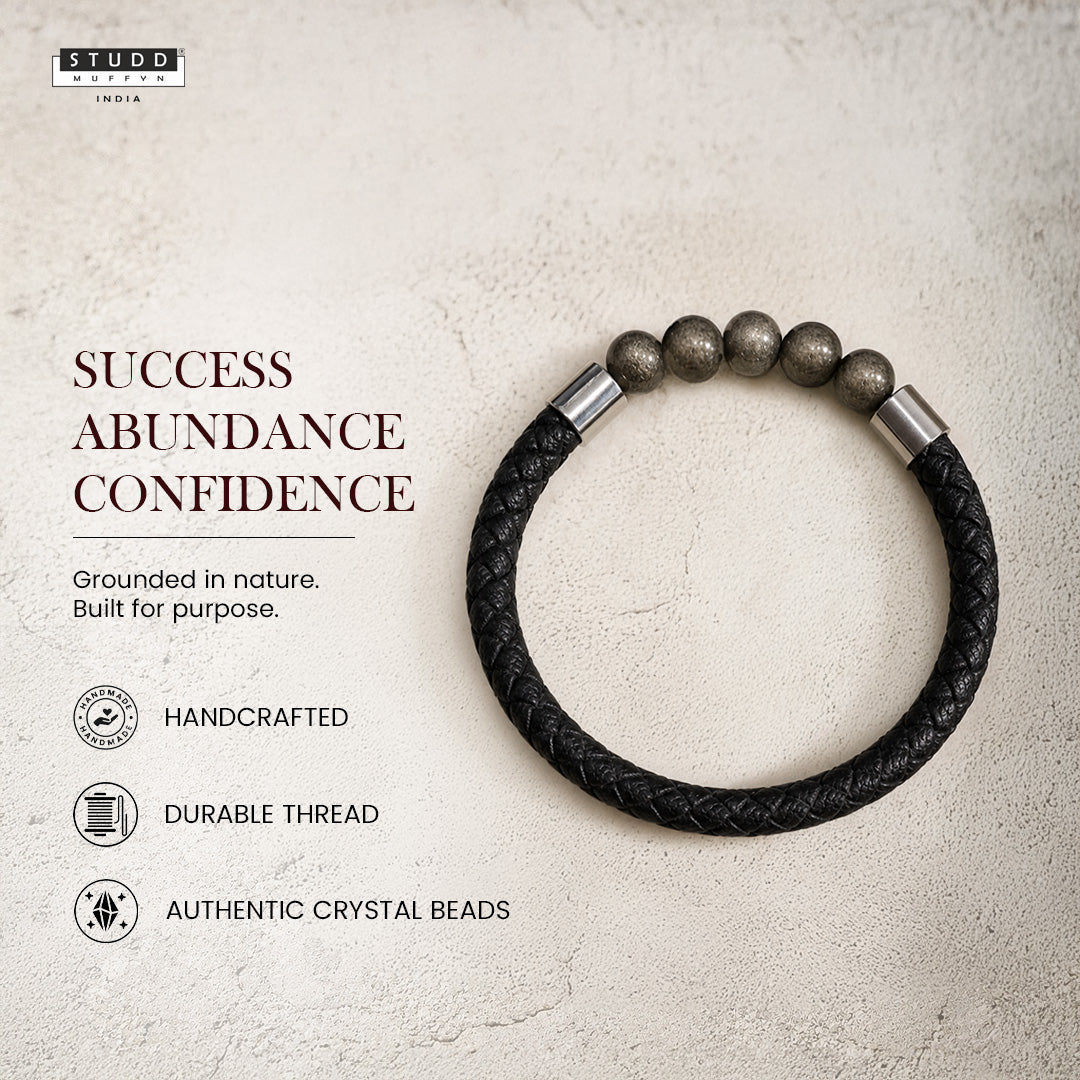 Pyrite Stretchable Leather Bracelet