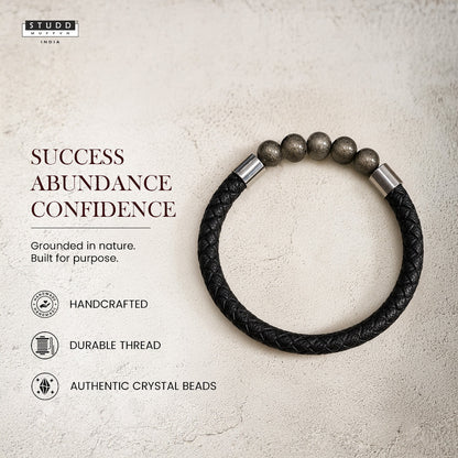 Pyrite Stretchable Leather Bracelet