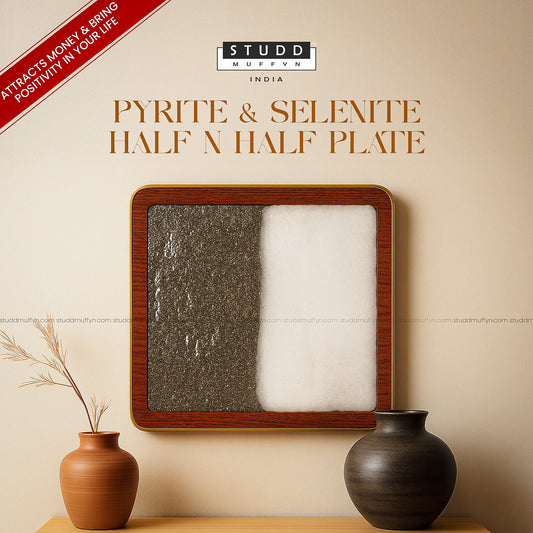 Pyrite & Selenite Half N Half Plate [Square Shape]