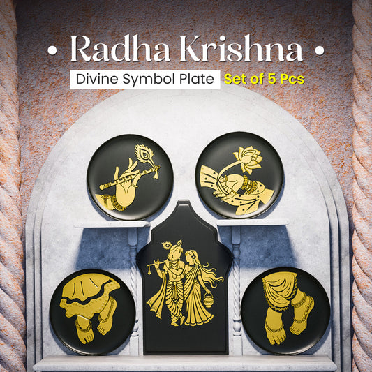 Radha Krishna Divine Symbol Plate Set – 5 Pcs