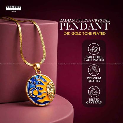 Radiant Surya Crystal Pendant - 24k Gold Tone Plated [ With Chain ]
