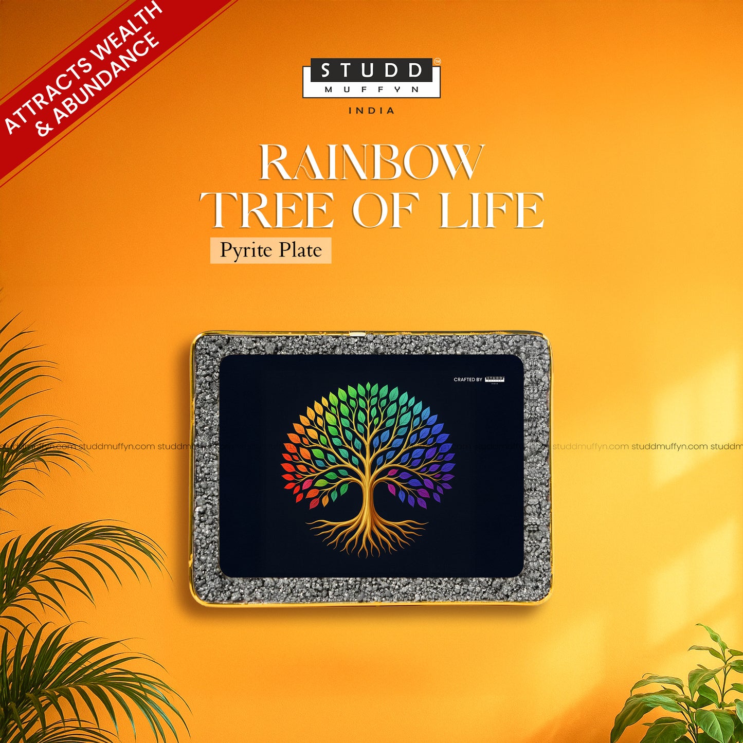 Rainbow Tree of Life Pyrite Plate [ Rectangle Shape ]
