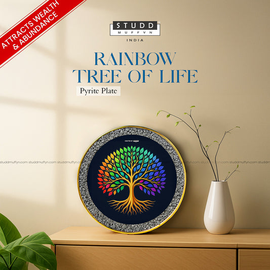 Rainbow Tree of Life Pyrite Plate [ Round Shape ]