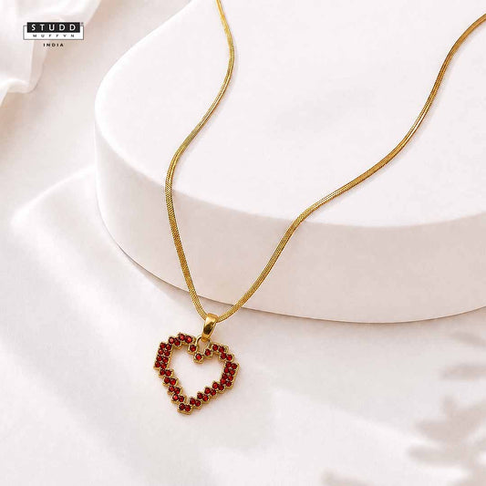 Red Heart Pixel Pendant - 24k Gold Tone Plated [ With Chain ]