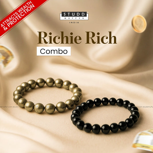 Richie Rich Combo (Pyrite Bracelet + Black Obsidian Bracelet)