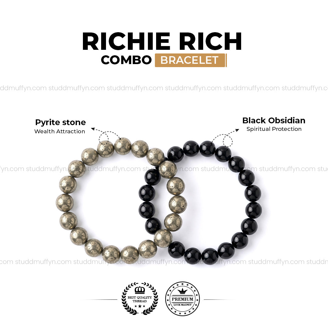 Richie Rich Combo (Pyrite bracelet + Black Obsidian Bracelet)