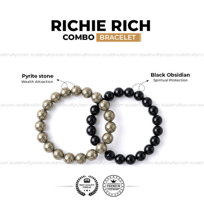 Richie Rich Combo (Pyrite bracelet + Black Obsidian Bracelet)