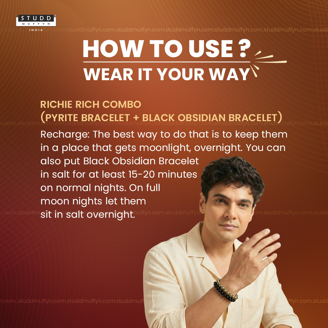 Richie Rich Combo (Pyrite Bracelet + Black Obsidian Bracelet)
