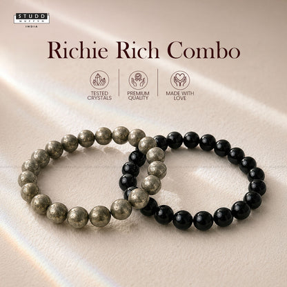 Richie Rich Combo (Pyrite bracelet + Black Obsidian Bracelet)