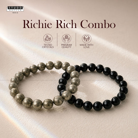 Richie Rich Combo (Pyrite bracelet + Black Obsidian Bracelet)