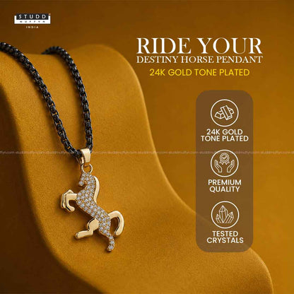 Ride Your Destiny Horse Pendant - 24k Gold Tone Plated [Black Chain]