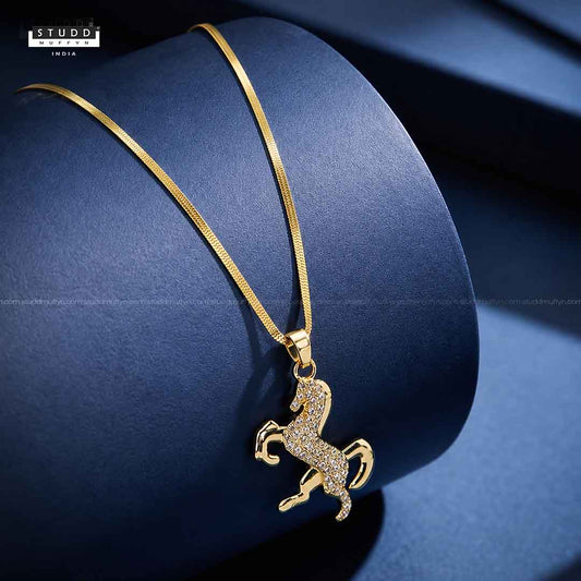 Ride Your Destiny Horse Pendant - 24k Gold Tone Plated [ Gold Chain ]