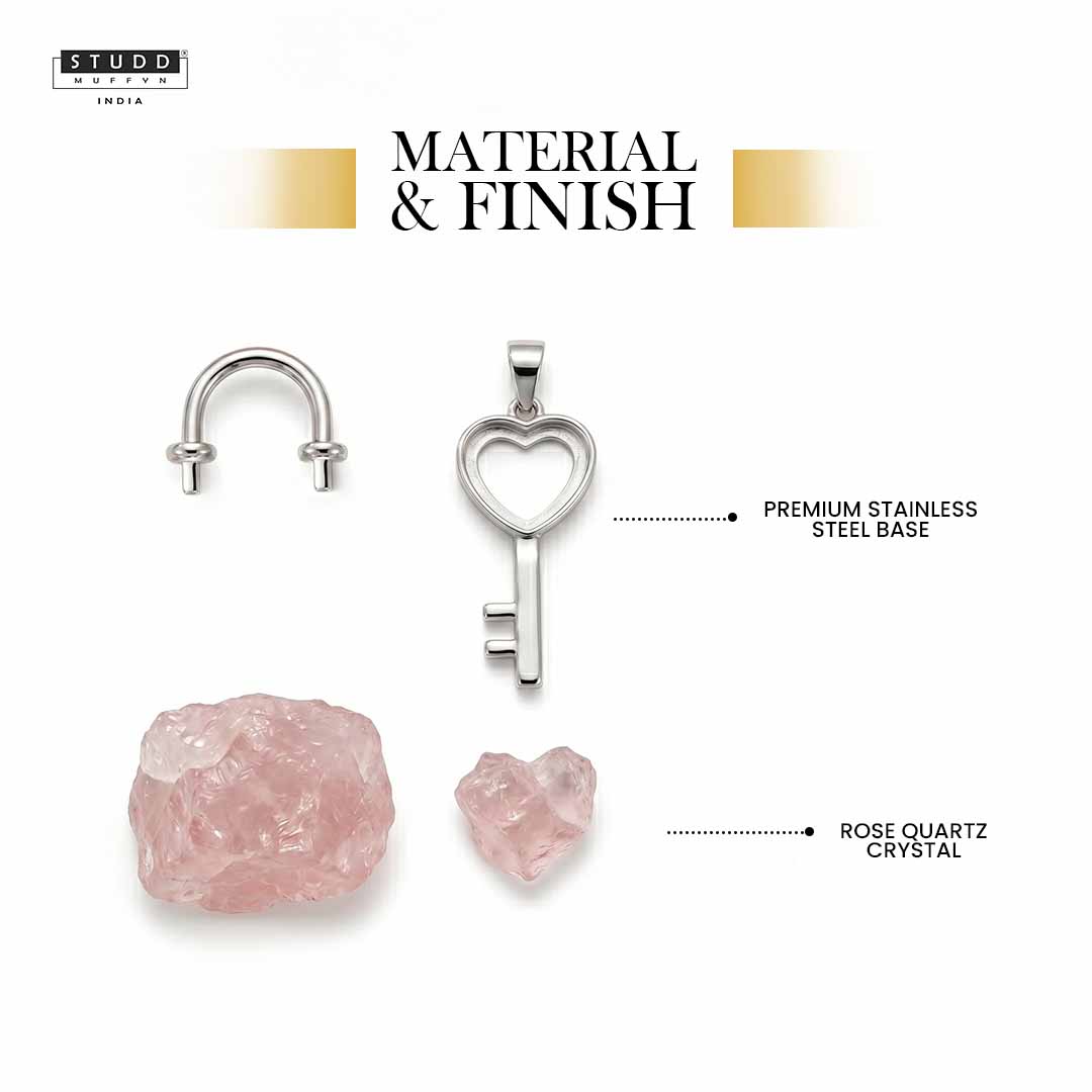 Rose Quartz Lock & Key Crystal Pendant With Chain