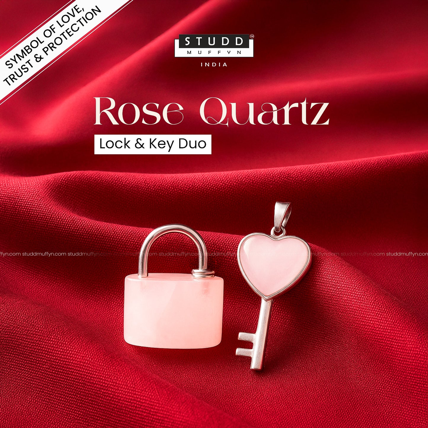 Studd Muffyn Rose Quartz Lock & Key Duo