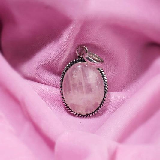 Rose Quartz Crystal Oval Pendant (Without Chain)