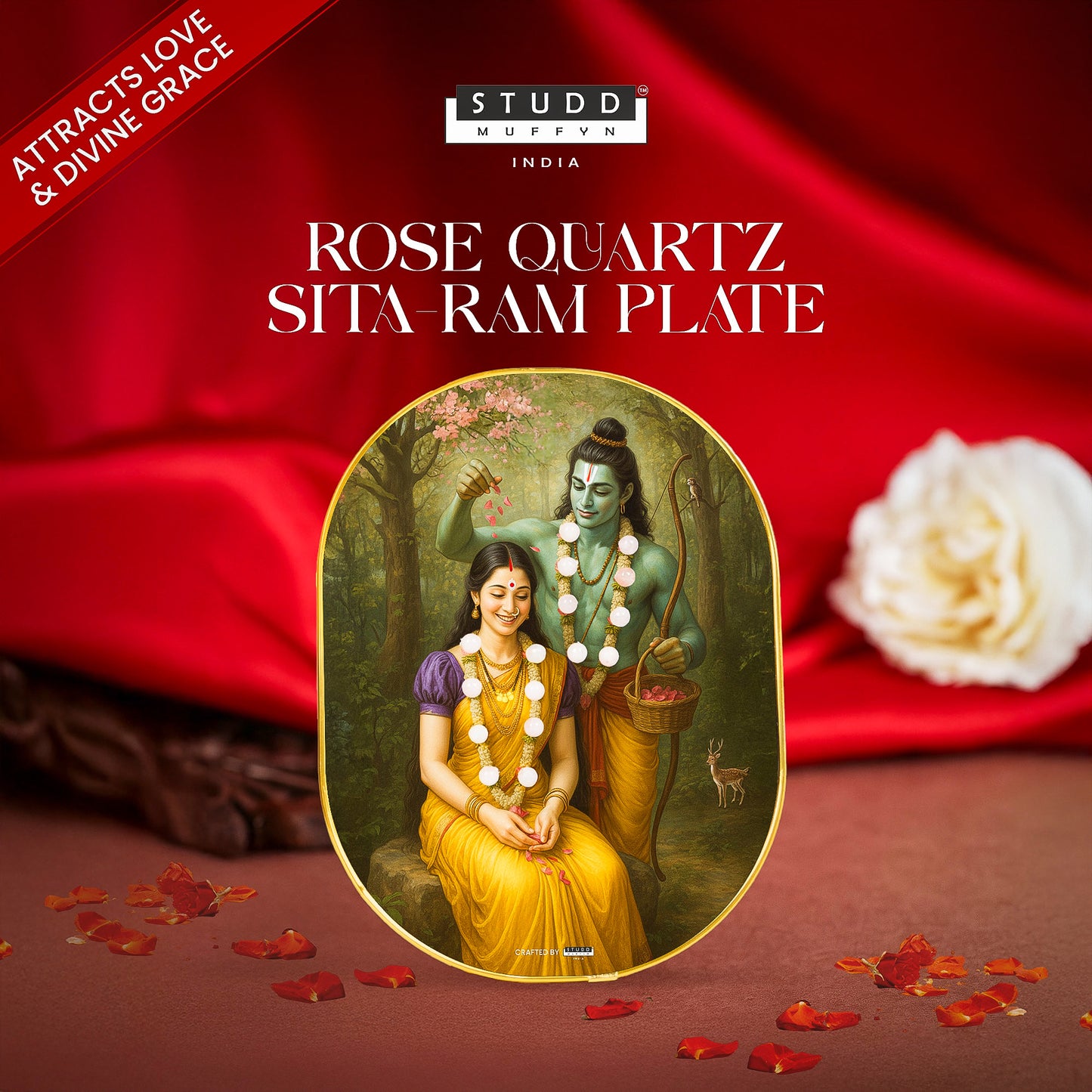 Sita Ram Rose Quartz Plate [ Rounded Rectangle ]