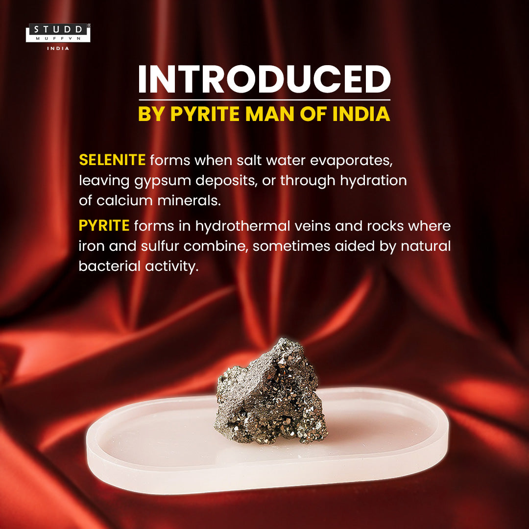 Selenite Recharging Plate With Pyrite Geode