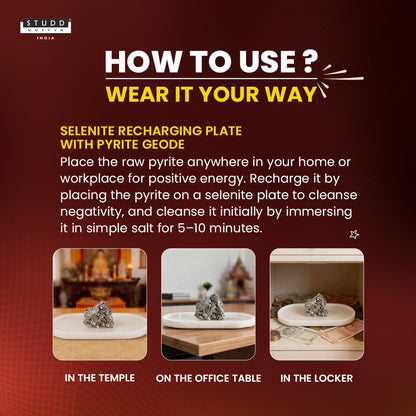 Selenite Recharging Plate With Pyrite Geode