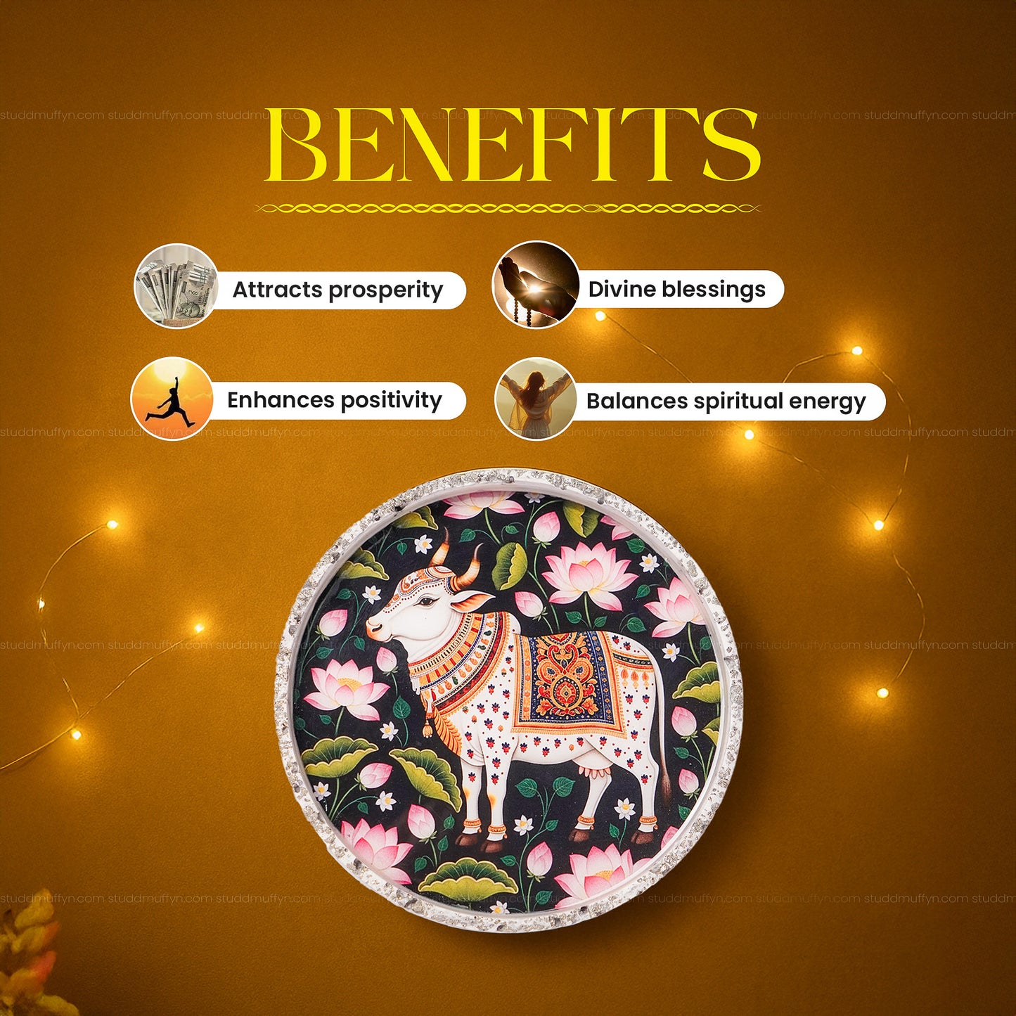 Shri Gau Dhan Pyrite Crystal Chips Plate [Round Shape]