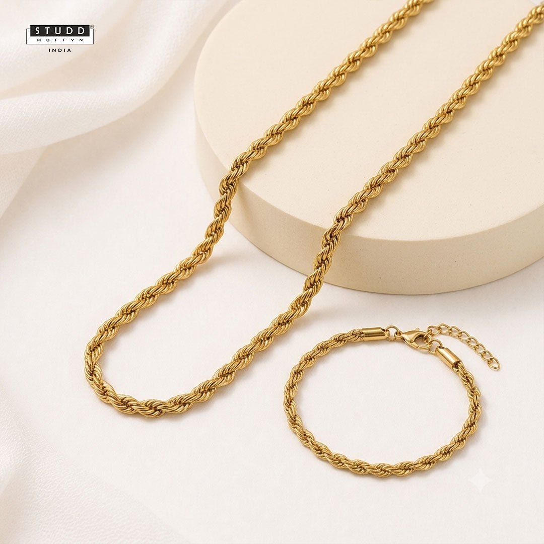 Signature Rope Chain Combo — Gold-Toned Chain & Bracelet Set