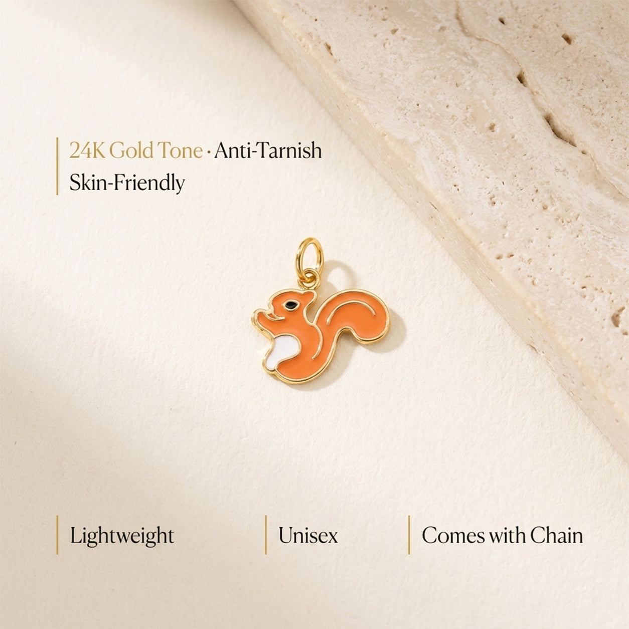 Squirrel Pendant -  24K Gold Tone