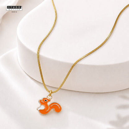 Squirrel Pendant -  24K Gold Plated [ With Velore Snake Chain]