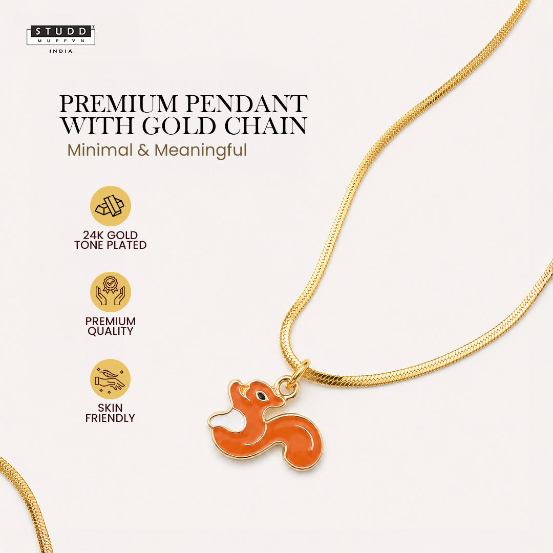 Squirrel Pendant -  24K Gold Plated [ With Velore Snake Chain]