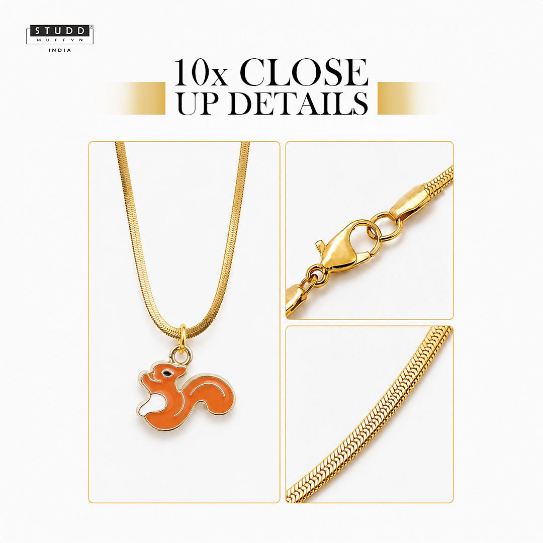 Squirrel Pendant -  24K Gold Plated [ With Velore Snake Chain]