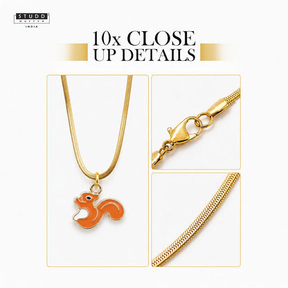 Squirrel Pendant -  24K Gold Plated [ With Velore Snake Chain]