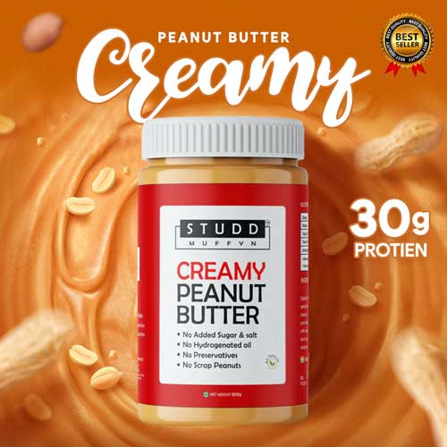 Studd Muffyn All Natural Creamy Peanut Butter-850 gm | 30% Protein | Unsweetened | Gluten Free| Vegan | Cholesterol Free