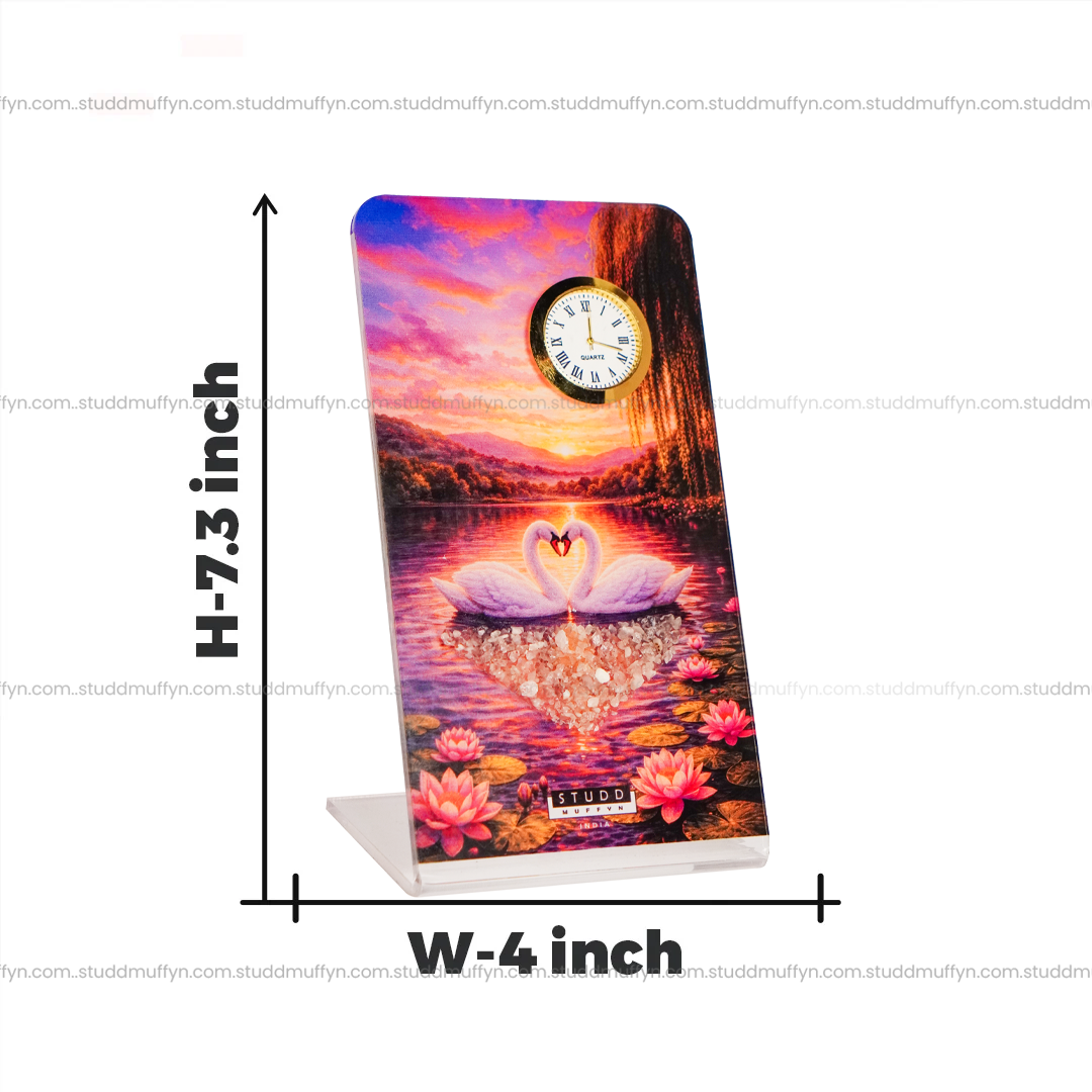 Pair of Swans Rose Quartz Crystal Table Clock