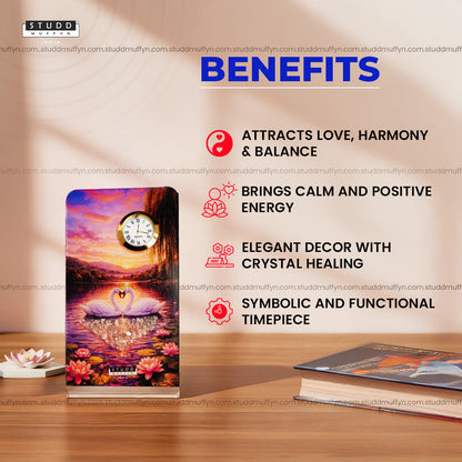 Pair of Swans Rose Quartz Crystal Table Clock