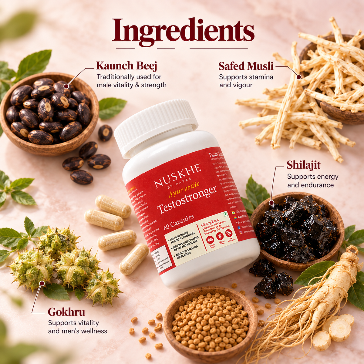Ayurvedic Testostronger | Kaunch x Safed Musli Complex | 60 Capsules for Men