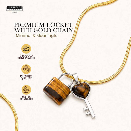 Tiger Eye Lock & Key Crystal Pendant With Chain